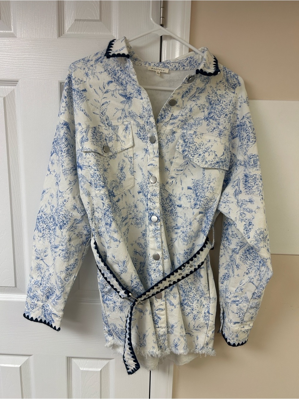Baevely button-down utility shirt dress jacket floral toile print
